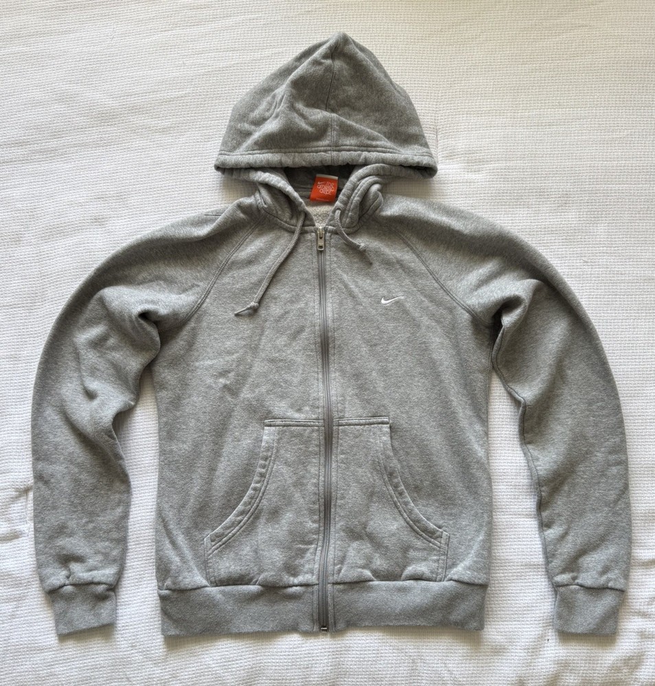 Vintage Y2K Nike Grey Full Zip Hoodie Size Women’s M Embroidered Mini Swoosh