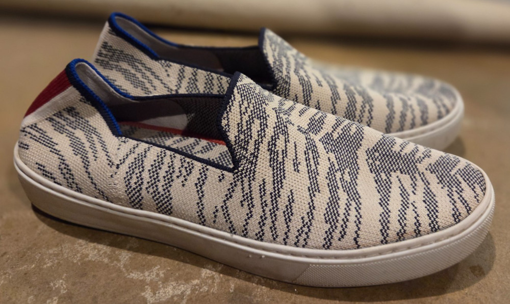 Women's Rothy's Slip On Tennis Shoes Sneakers 8 Cream and Blue New Without Box