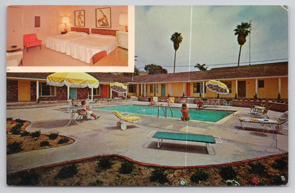 La Jolla Palms Inn Pool CA Vintage Postcard 1960s Hotel Room California
