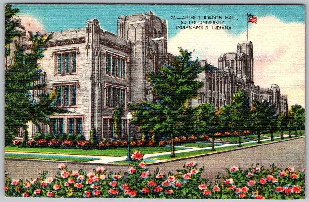 Vtg Linen Postcard Arthur Jordan Hall Indianapolis, 1950s