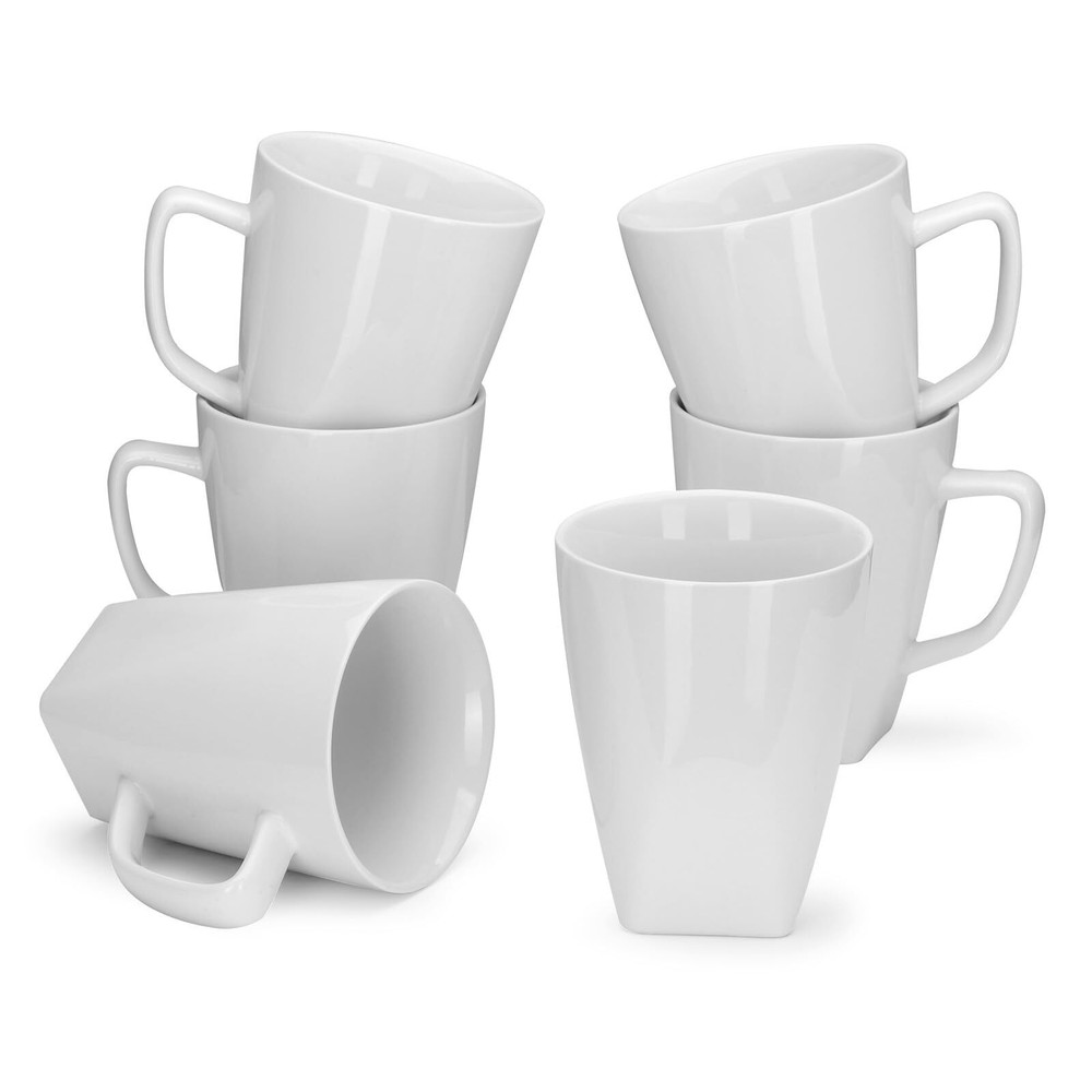 Porcelain Coffee Mugs Set of 6, Large Coffee Cups 14 oz, White Tea Cups, Cera...