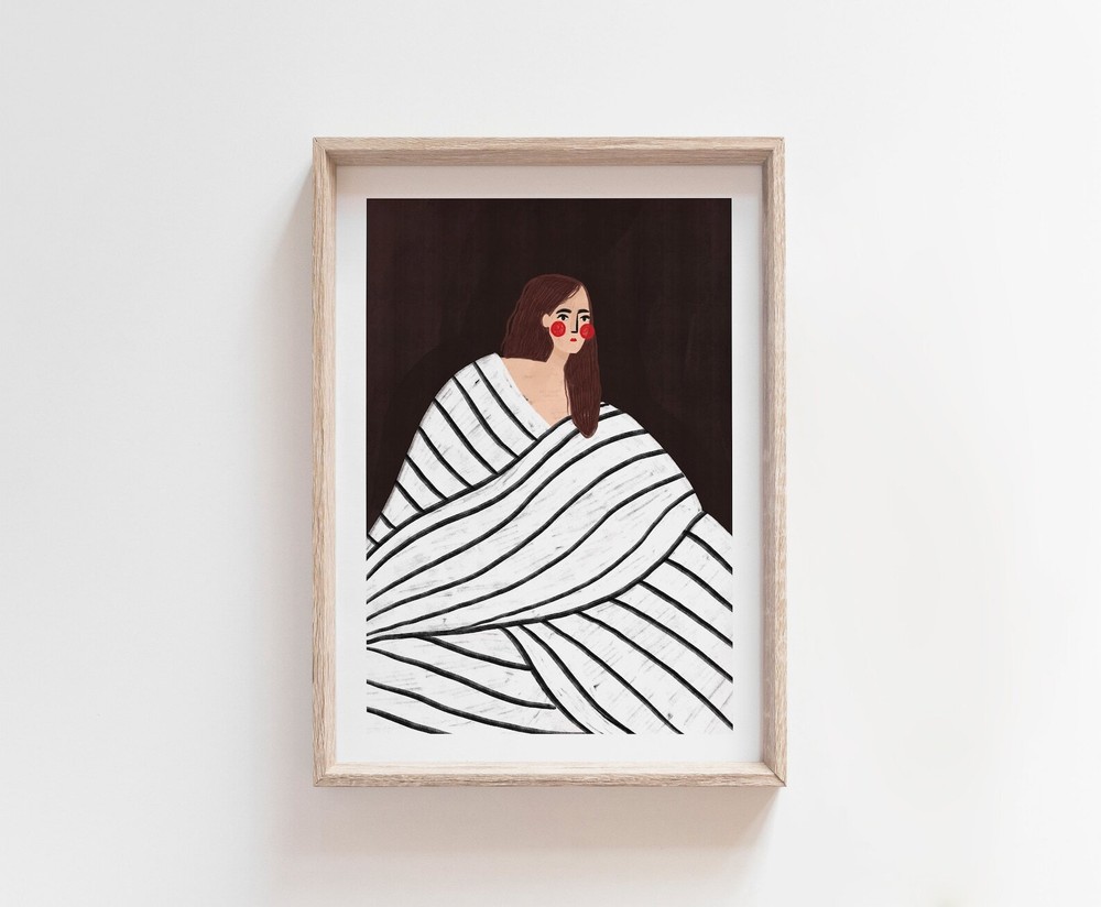 The Woman With The Black And White Stripes Art Print Minimal Portrait
