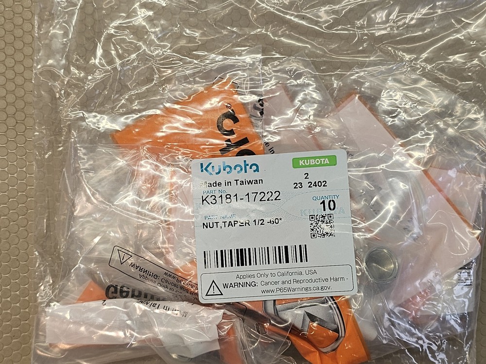 Kubota K3181-17222 Tapered Wheel Nut 1/2