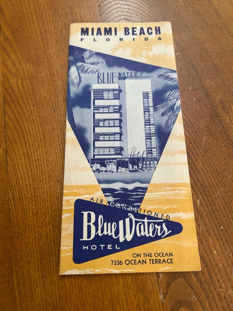 Vintage 1950’s Miami Beach Blue Waters Hotel Brochure  Florida