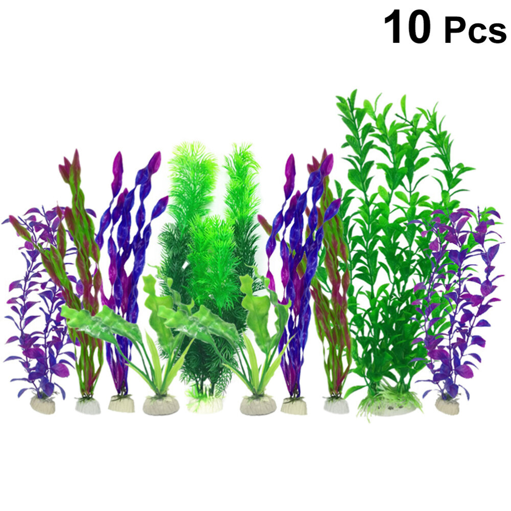 10 PCS Plastic Green Water Grass Plants for Aquarium Fish Tank Decor