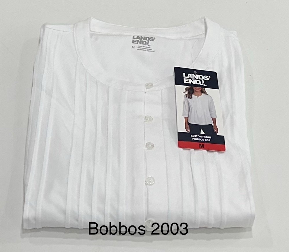 Lands' End Women's Button Front Pintuck Top, White, Size M