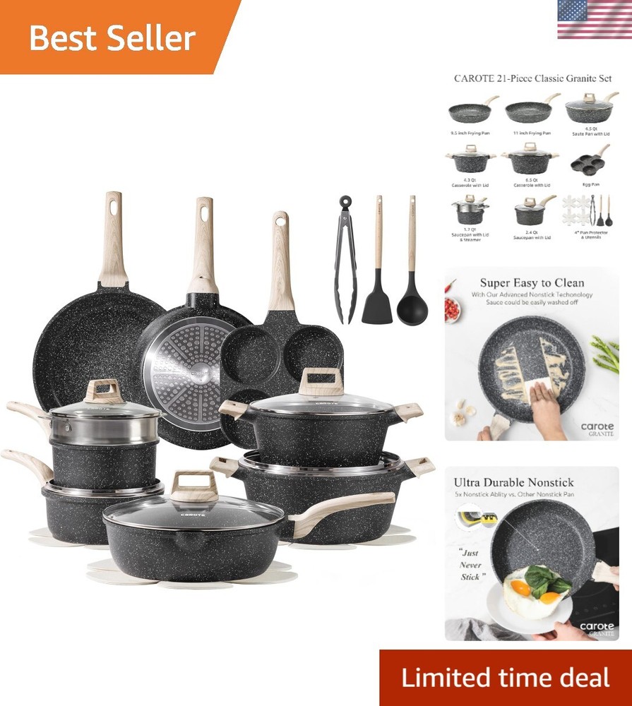 21pcs Nonstick Black Granite Pots and Pans Set for Induction Kitchen