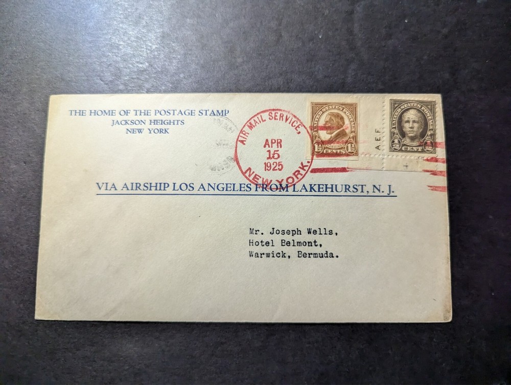 1925 USA ZR3 Zeppelin Airship USS Los Angeles Cover New York to Warwick Bermuda