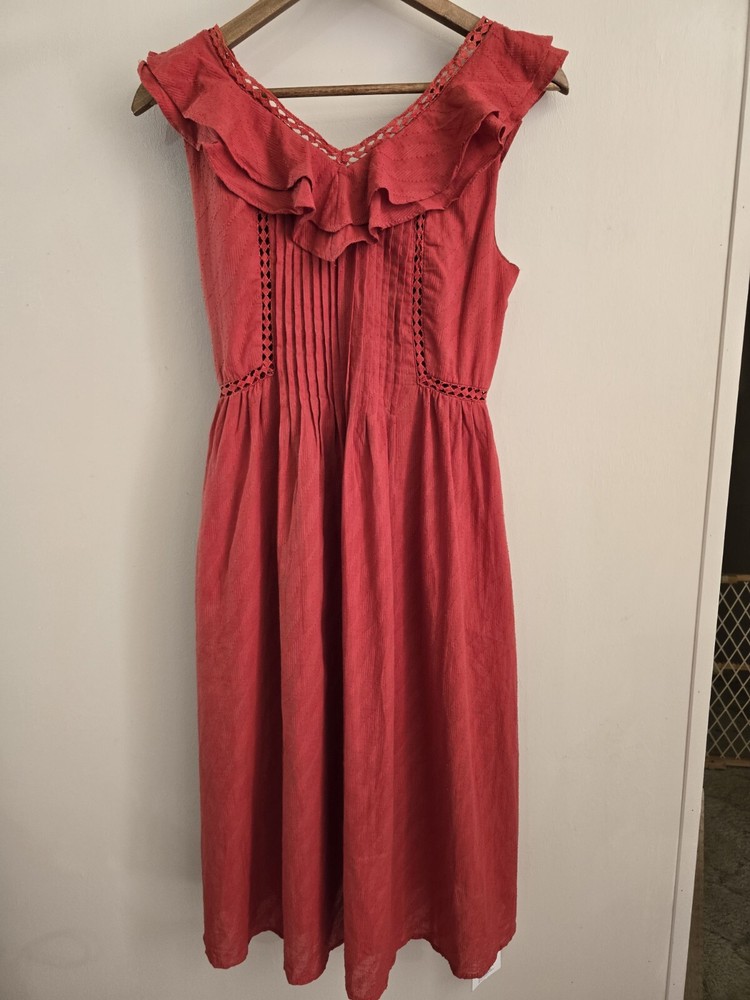 Women's NWT Palanshe Jiadieni Size L Burnt Orange V-neck A-line Sleeveless Dress