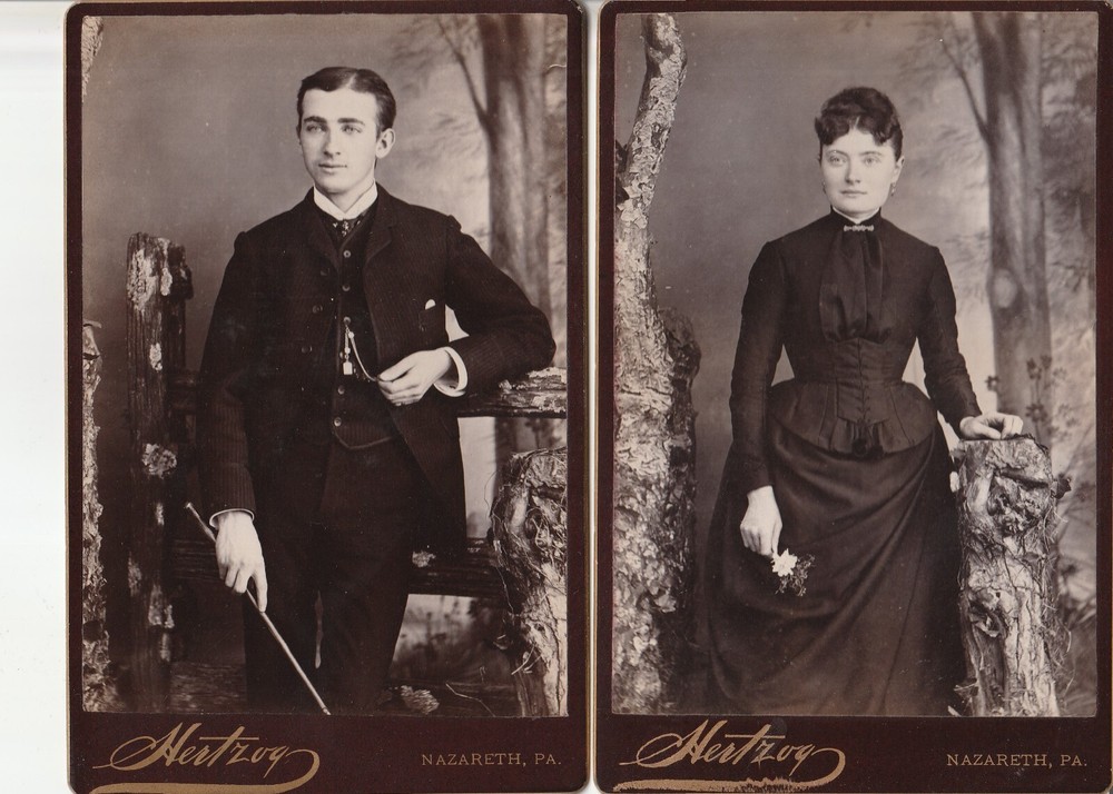 2 Antique Cabinet Card Photos Portraits of People by Hertzog of Nazareth, PA