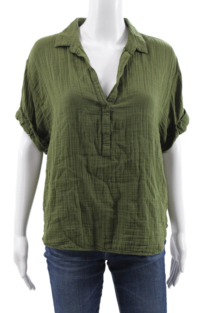 Xirena Womens Basic Collared Cotton Blouse Short Sleeve Green Size SFree Shipping in US $100+ Orders | $6.95 Orders Below