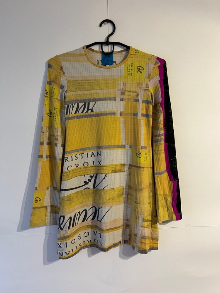 Cristian Lacroix Vintage Women Yellow Rare 90's Mini Dress Made in Italy Size S