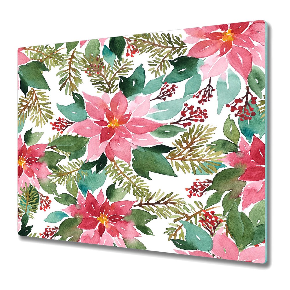 Glass Chopping Board Utensil Red Flower Stars | Lovely Vintage Bouquet | 60x52