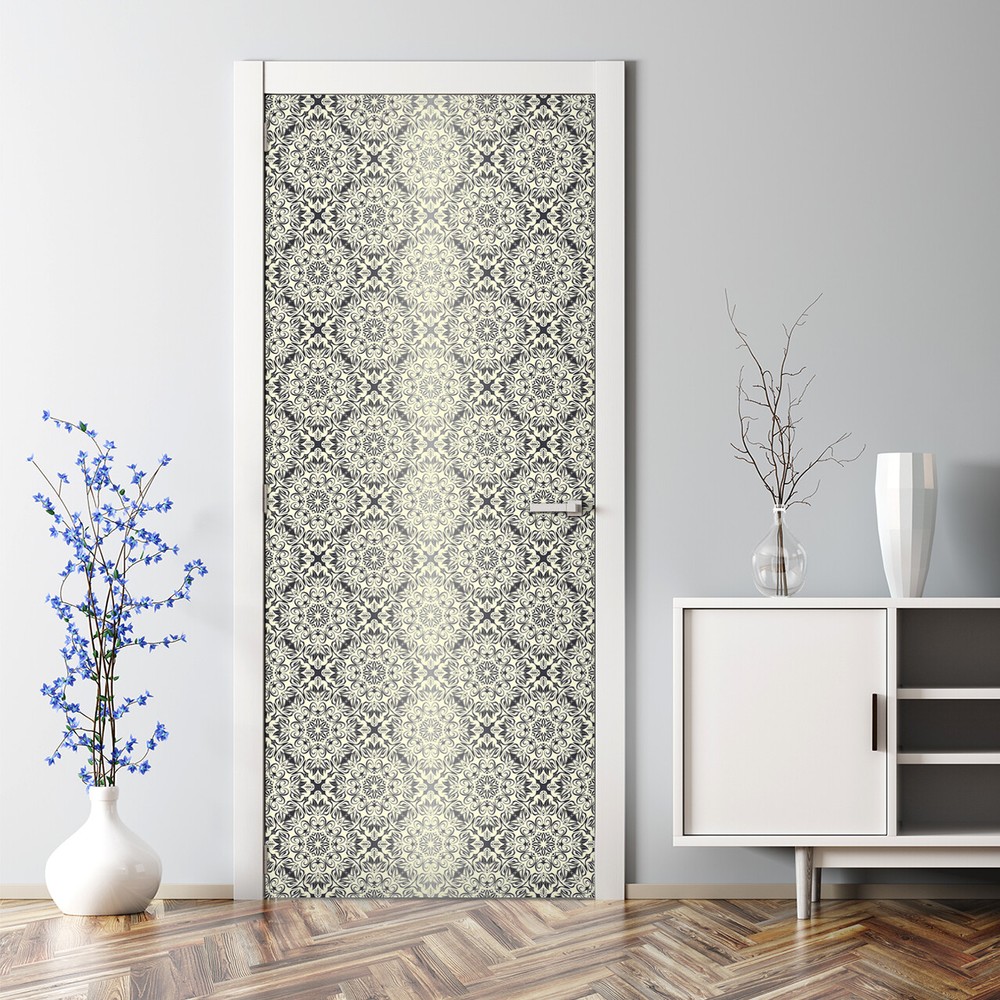 Royal floral Bubble Free Door sticker yellow and black Decal Decor design