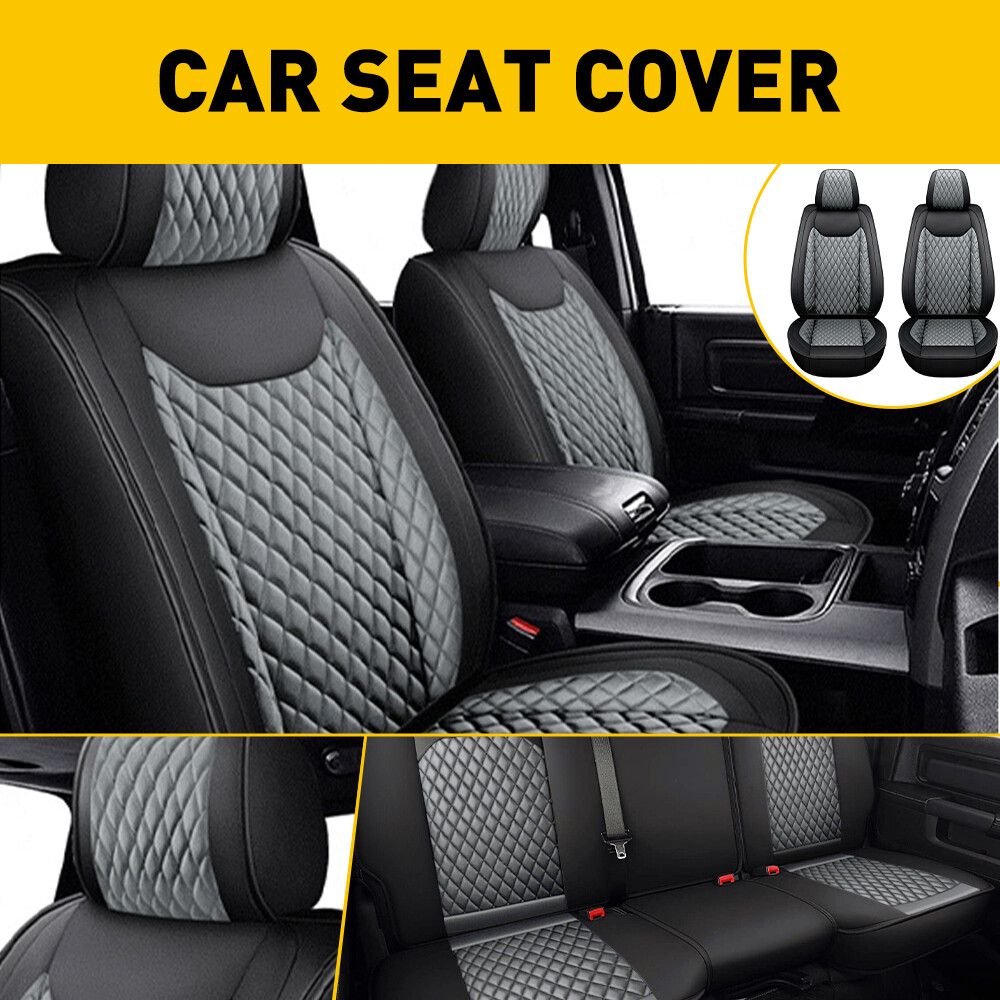 10Pc Black Gray Car Seat Covers for 2010-2022 Ram 1500 2500 3500 Trucks  
