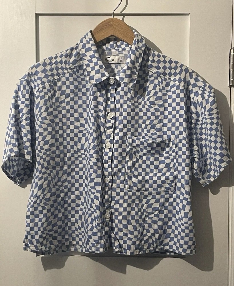 Hollister Women’s Short Sleeve Button-Down Collared Crop Top Blouse Size S NWT