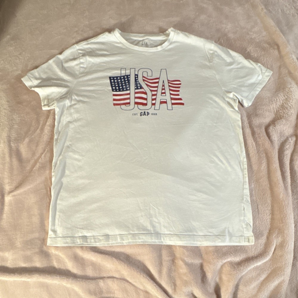 GAP Men's White USA Flag Graphic Crew Neck Short Sleeve T-Shirt Size L