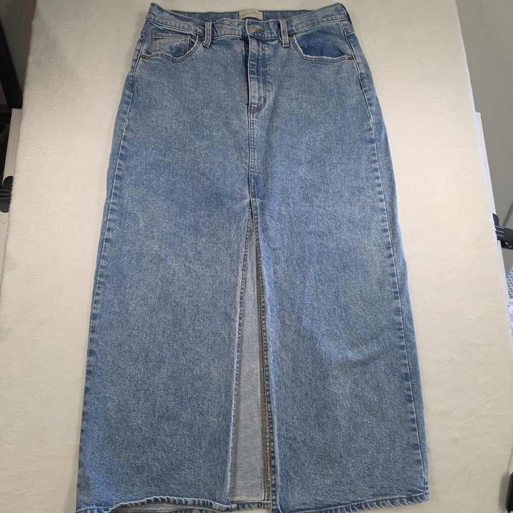 Universal Thread Womens High Rise Denim Maxi Skirt Light Wash Blue Front Slit 12