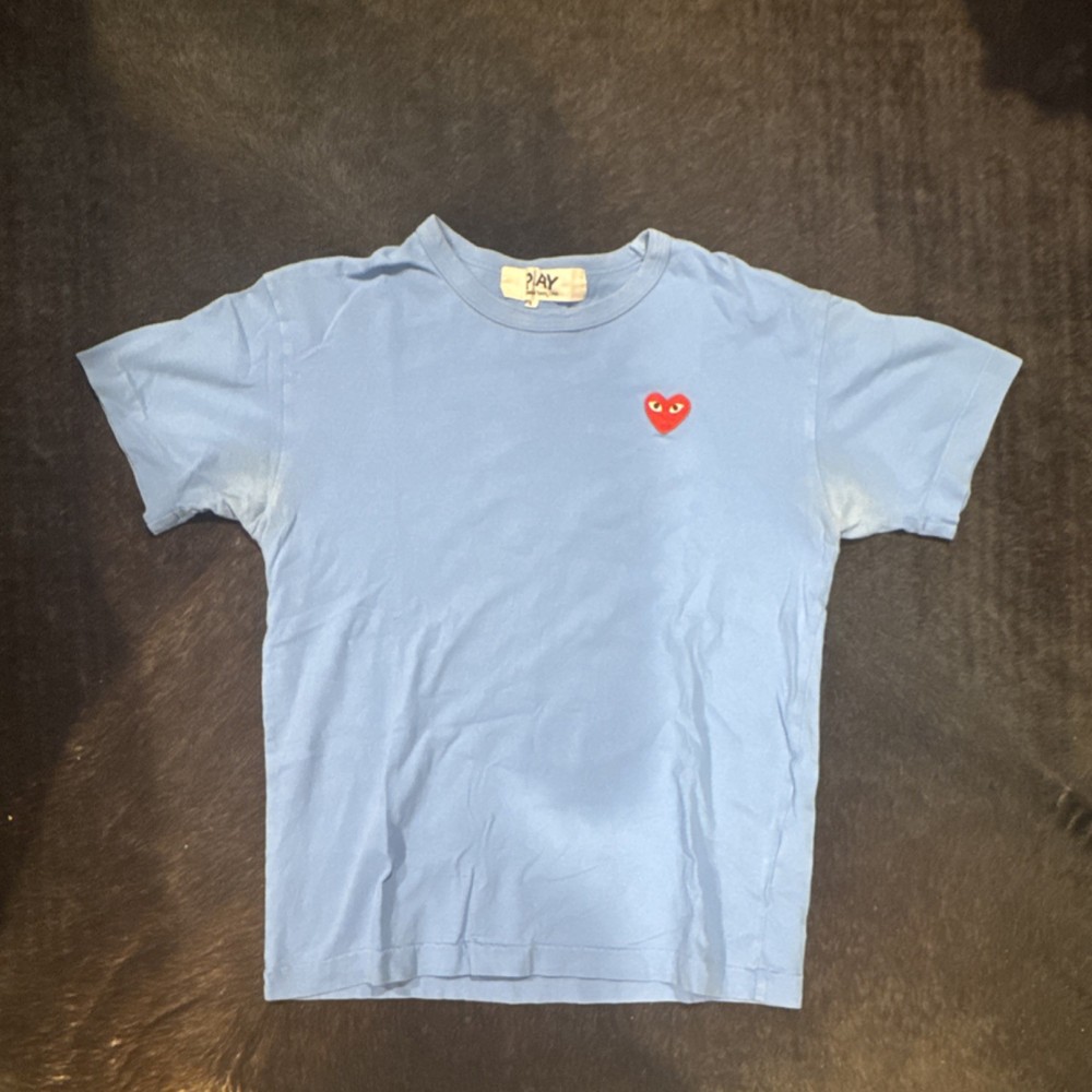 Comme Des Garcons Play Blue Heart Logo Jersey Cotton Men's Crew T-Shirt Size L