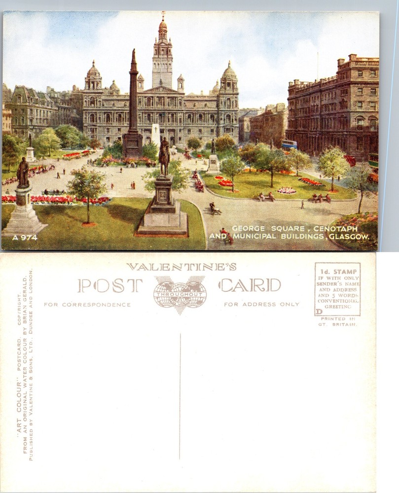 George Square Cenotaph Municipal Buildings Glasgow Postcard