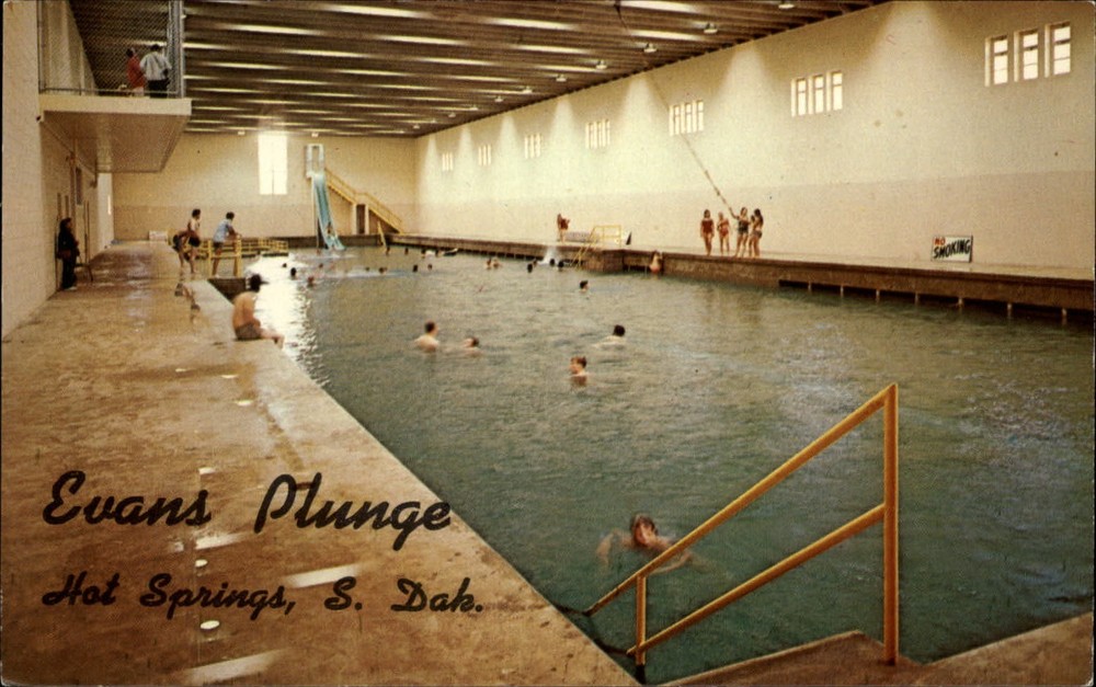 Hot Springs South Dakota Evans Plunge swimming pool slide vintage postcard