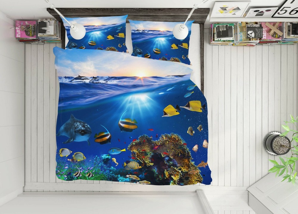 3D Sea Bottom Fish ZHUA43 Bed Pillowcases Quilt Duvet Cover Set Queen King Zoe
