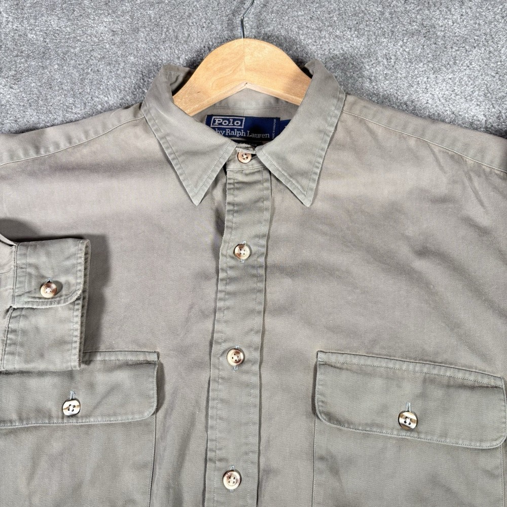 Vintage Polo Ralph Lauren Shirt Mens L Beige Khaki Pockets Utility Safari 90s
