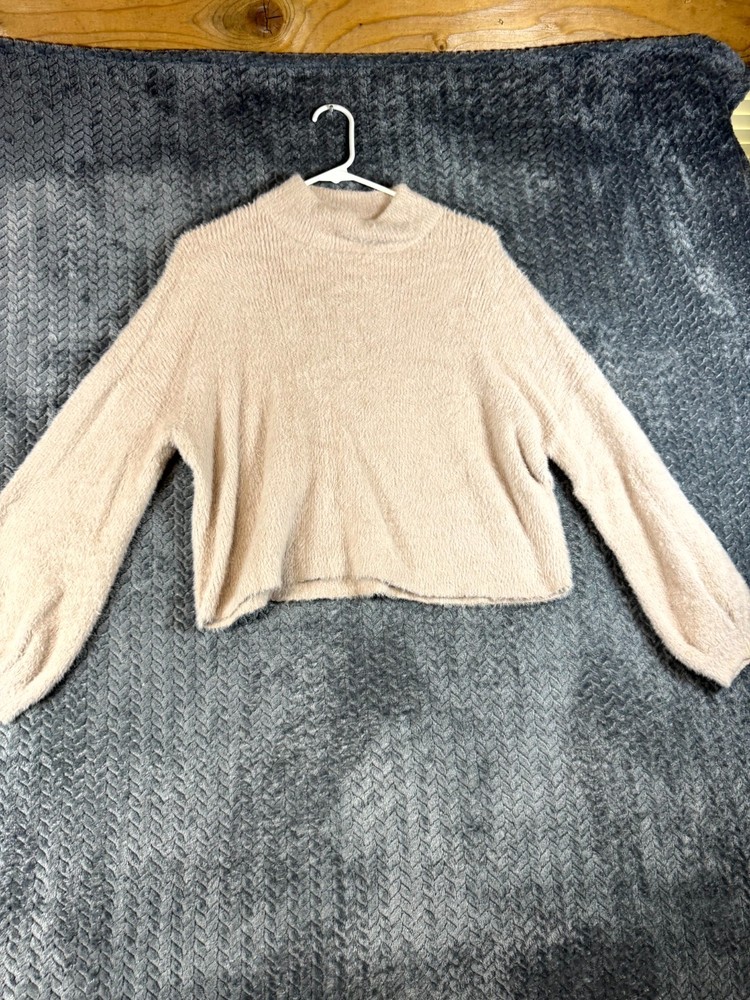 Truth by Republic Sweater Womens S Pink Nylon Fuzzy Mock Neck Soft Knit Pullover
