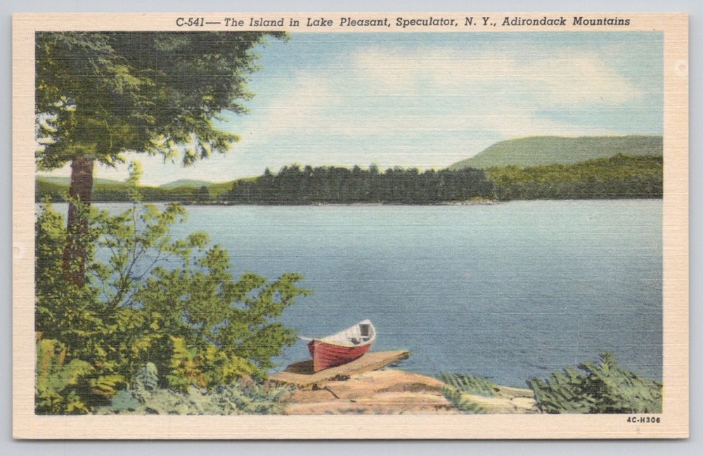 Lake Pleasant Speculator NY Adirondack Mountains Curteich Linen Postcard