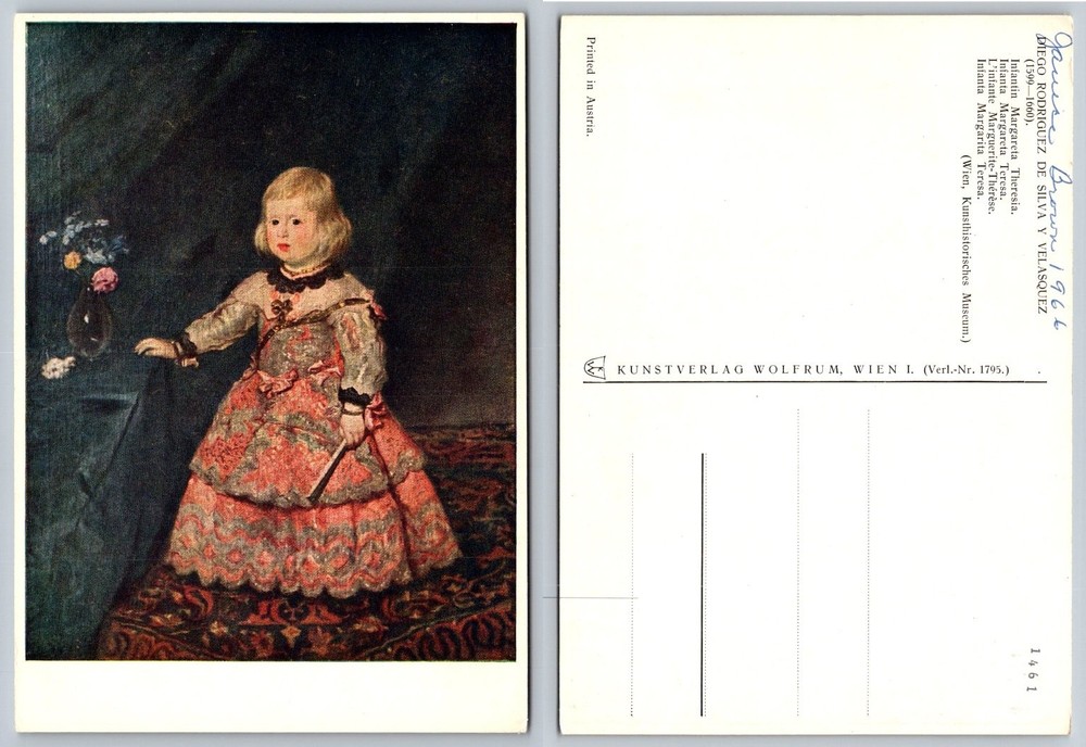 Velázquez Infanta Margarita Teresa Art Postcard Kunstverlag Wolfrum Vienna 1966