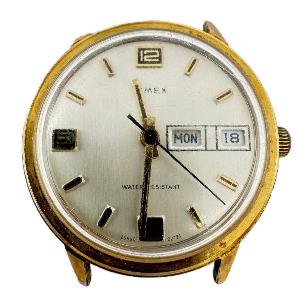 Vintage 35mm Timex 26860 02775 Men's Mechanical Wristwatch Britain Gold Tone