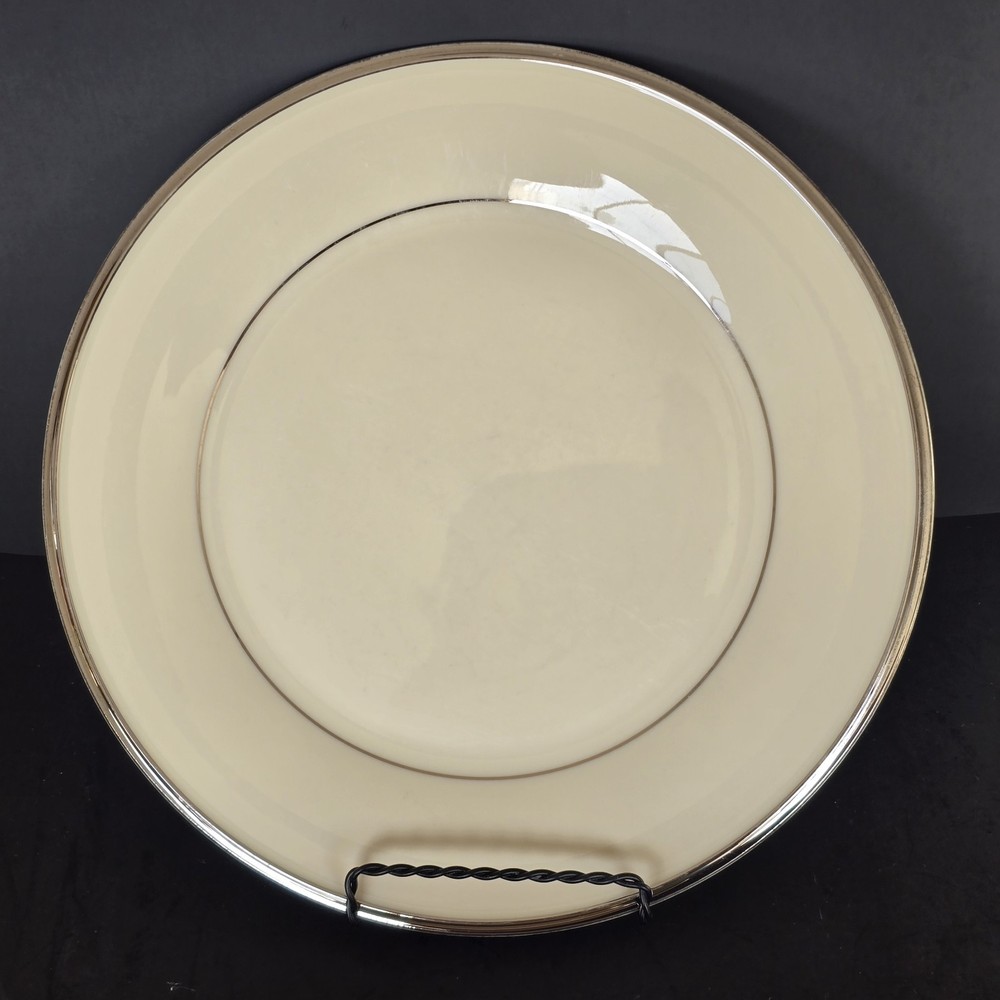 2 Lenox Solitaire Dimension Collection Ivory & Platinum Bone China Dinner Plates