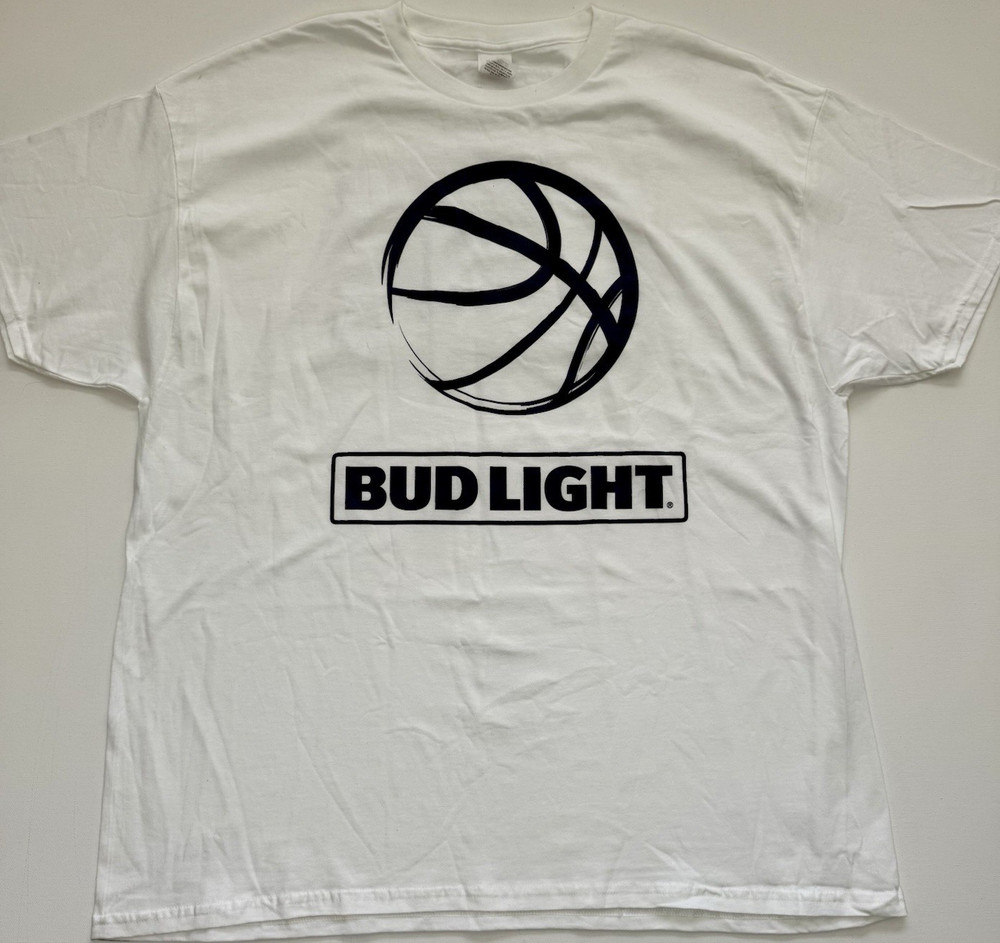 Hanes Bud Light White Graphic Logo Crew Neck Cotton Knit T-Shirt Men's XL