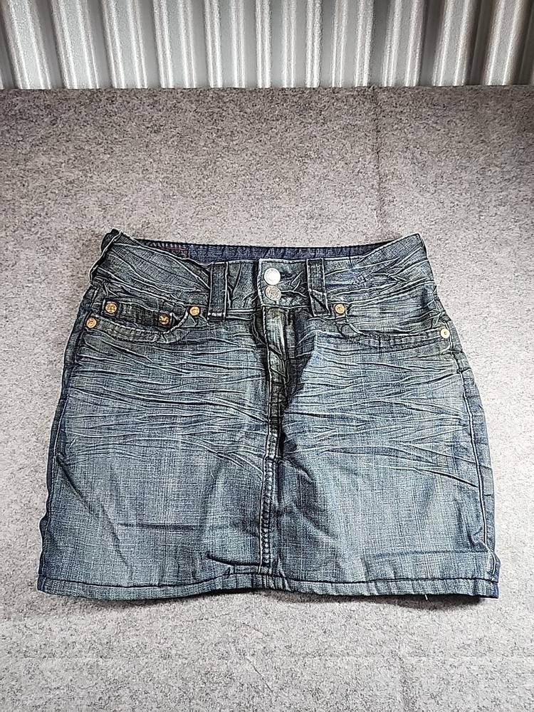 VTG True Religion Womens Sz 29 Y2k Denim Micro Mini Skirt Made In USA Western