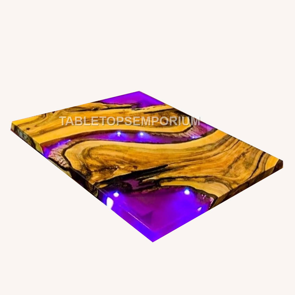 Beautiful River Table, Olive Acacia Wood Table Pink River Epoxy Table Home Décor
