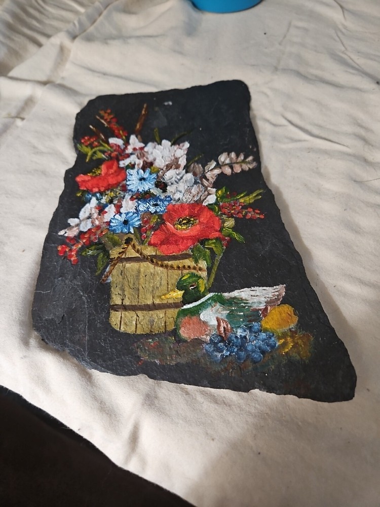 Hand-Painted Floral Slate Trivet for Kitchen Decor