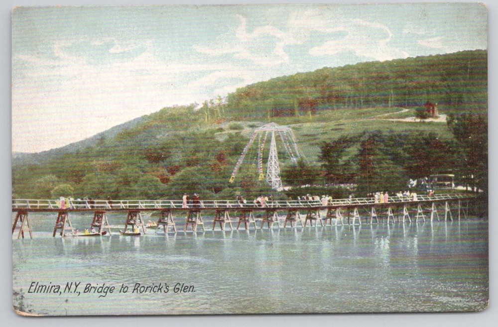Elmira NY Rorick's Glen Amusement Park Bridge Linen Postcard