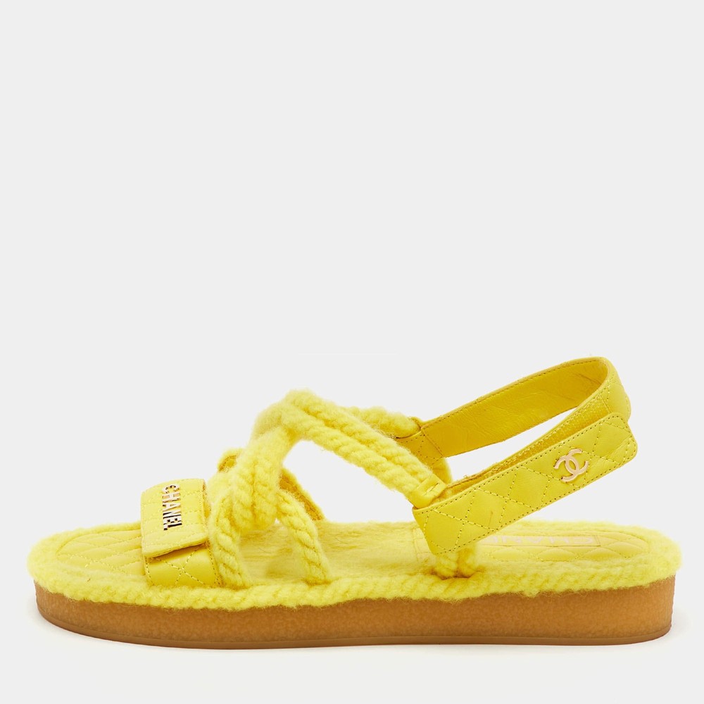 Chanel Yellow Leather CC Dad Flat Sandals Size 41