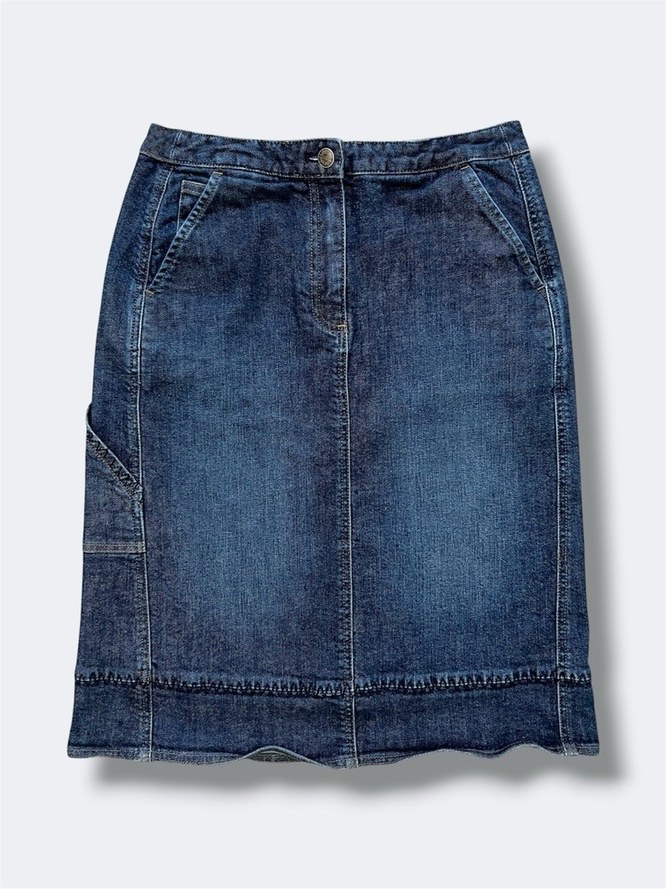 J.Jill Denim Skirt Women Size 4 Medium Wash Stretch Utility Pocket Midi Casual