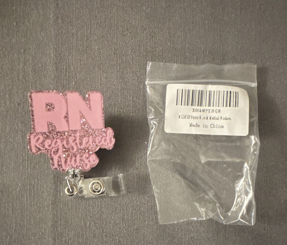 Pink RN Registered Nurse Retractable Badge Reel Pin w/ Clip Ribbon Awareness