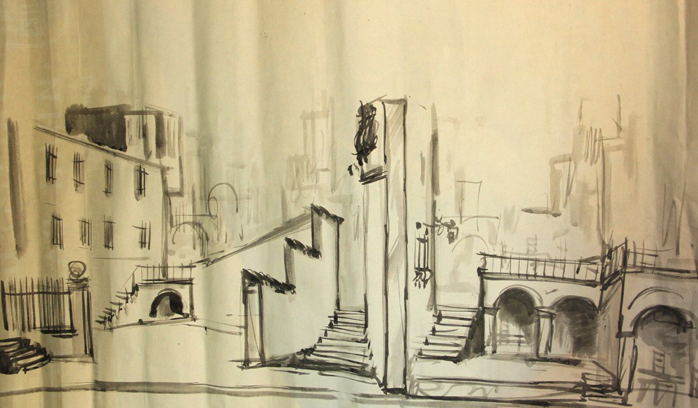 Vintage Thearte stage design watercolor painting