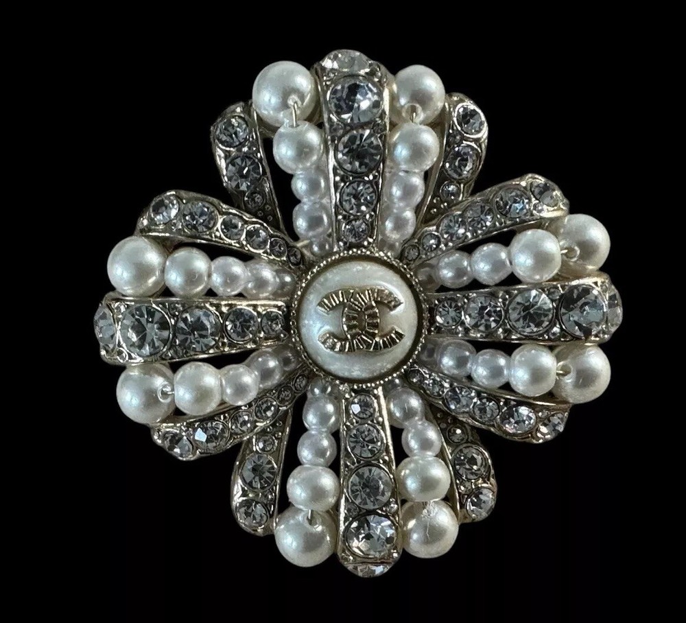 Vintage Chanel Faux Pearl Floral Brooch Pin - Check Description