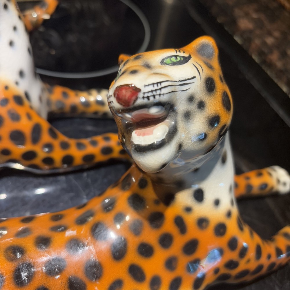 Vintage Ceramic Leopard Figurine Cheetah Statue Hand painted Unmarked