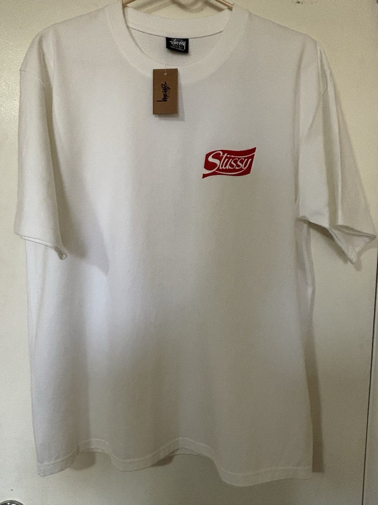 Stussy Graphic Print Logo Cotton Jersey Crew Neck Short Sleeve T-Shirt White Red