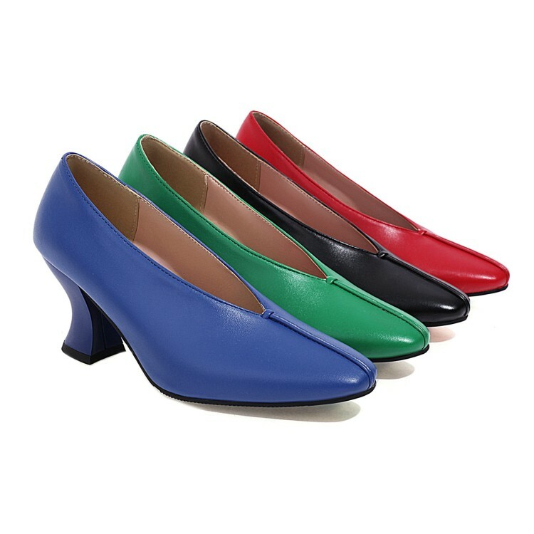 Women's Retro Square Toe Block Heel Pumps Comfort Slip On Party Work Shoes