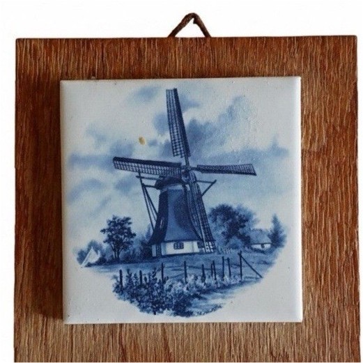 Delft Blue White Ceramic Decorative Framed Tile Windmill Design Netherlands