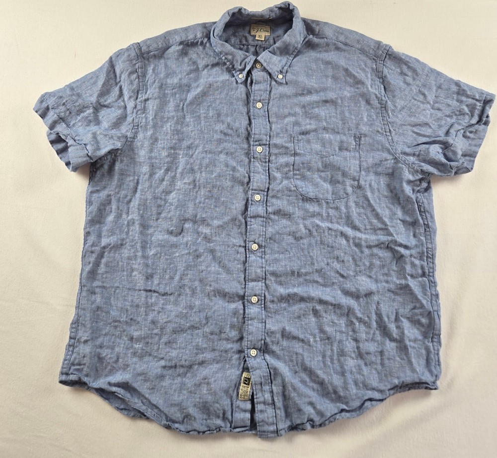 J Crew Shirt Mens XL Blue Irish Linen Baird McNutt Classic Short Sleeve Solid