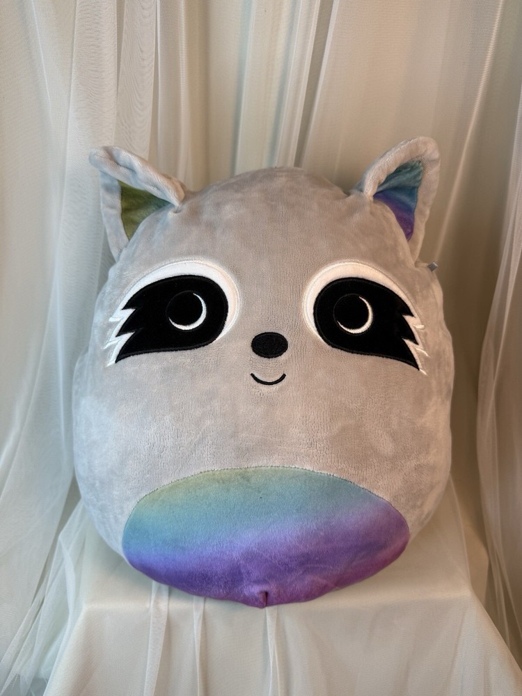 NWT Squishmallows 16” Max the Raccoon with Rainbow Belly and Ears