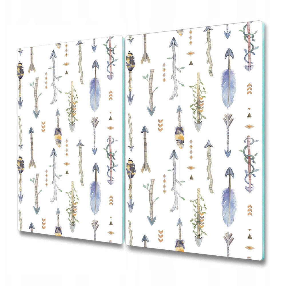 Glass Worktop Kitchen Chopping Board Boho native arrows blue and green 2x30x52