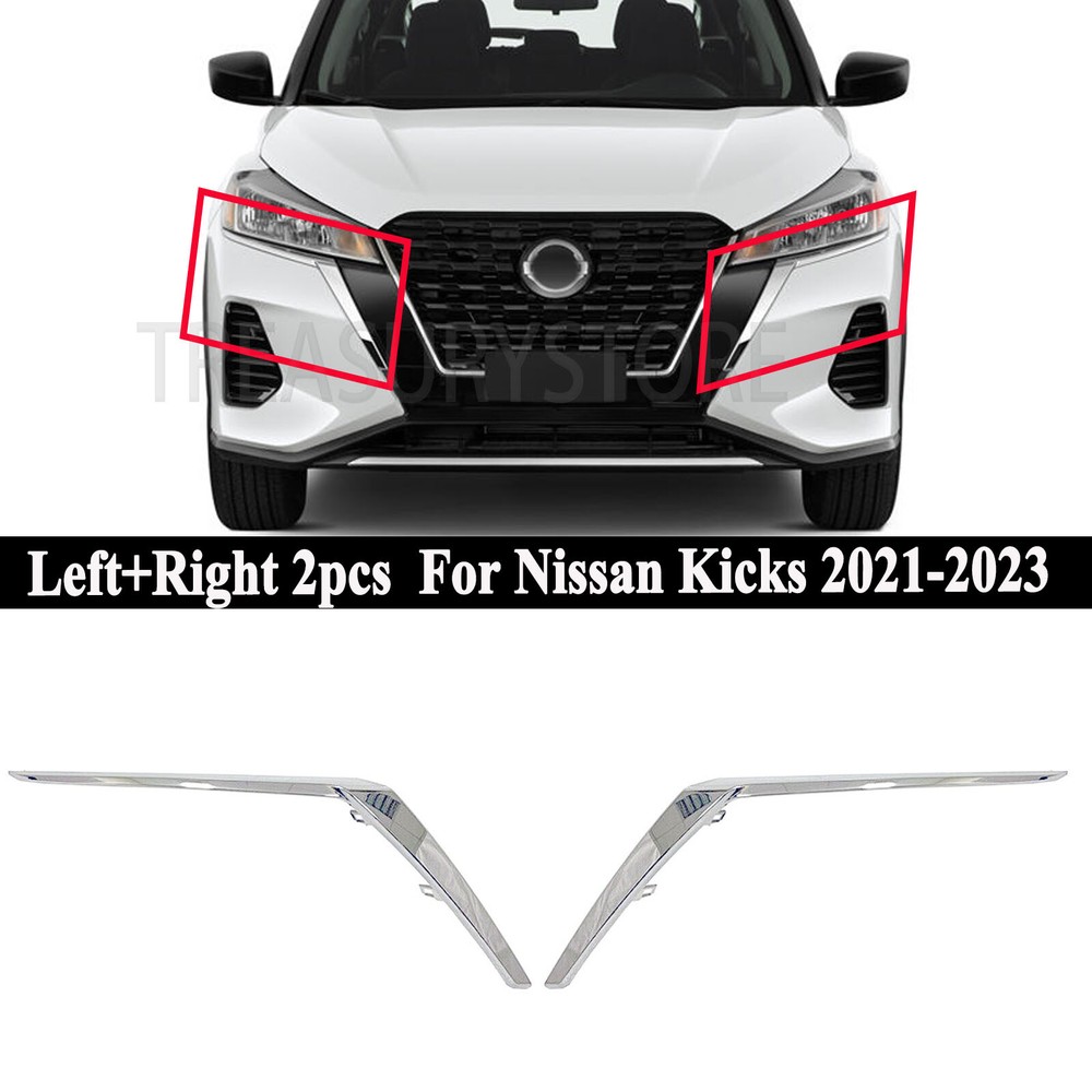 For Nissan Kicks 2021-2023 Left Right Side Chrome Front Bumper Molding Trim 2Pcs